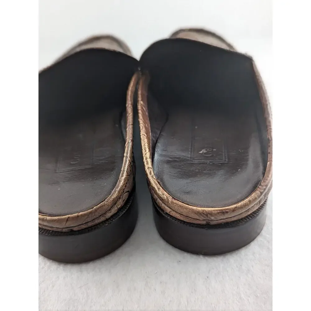 Cole Haan wmns 7B Slides Open Back Tooled Leather Brown Leather Soles Preowned